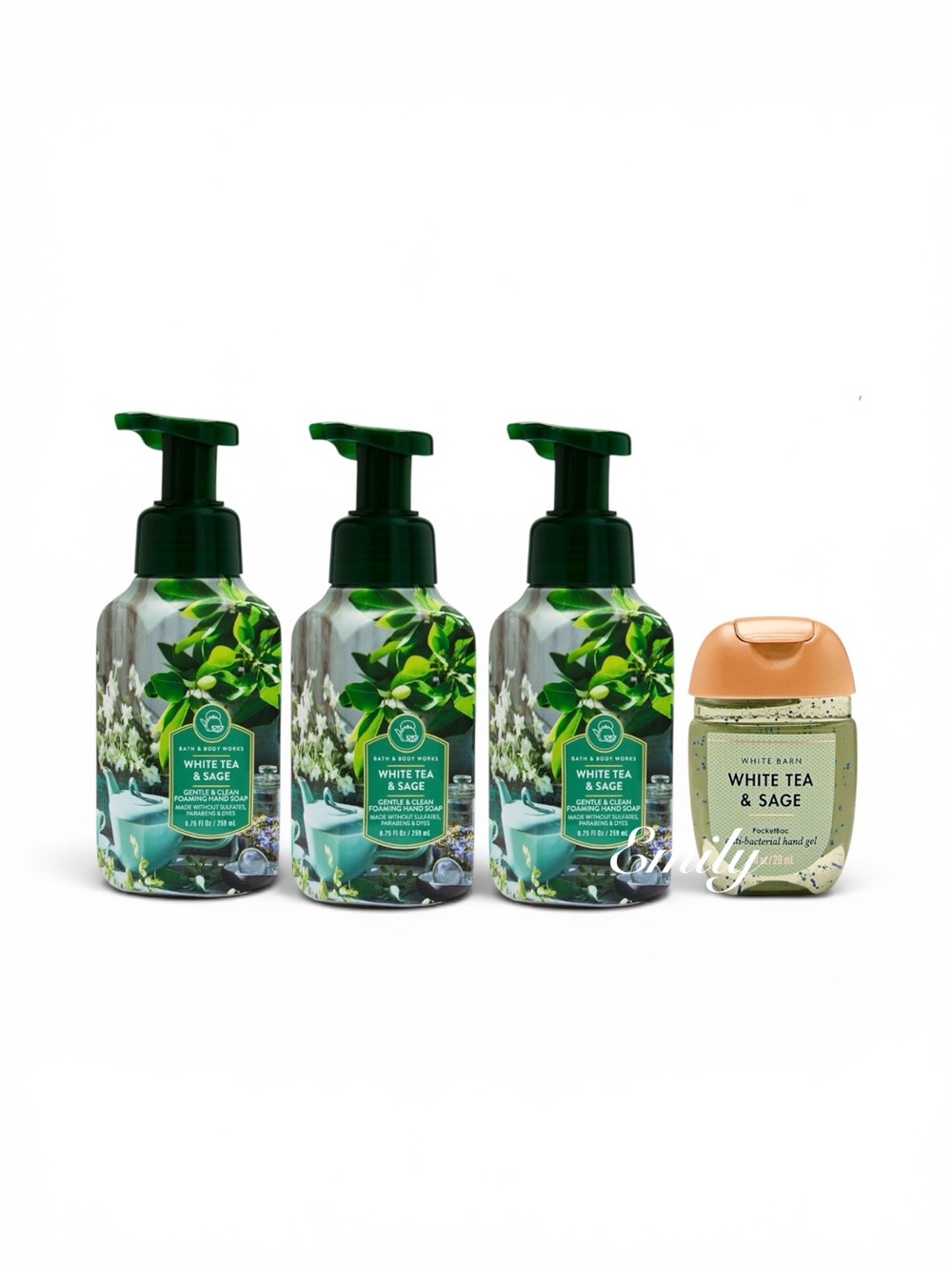 3x WHITE TEA & SAGE Bath & Body Works foam hand soaps + matching refill Bundle